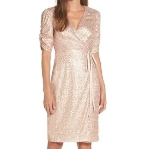Eliza j sequin faux wrap dress cheap